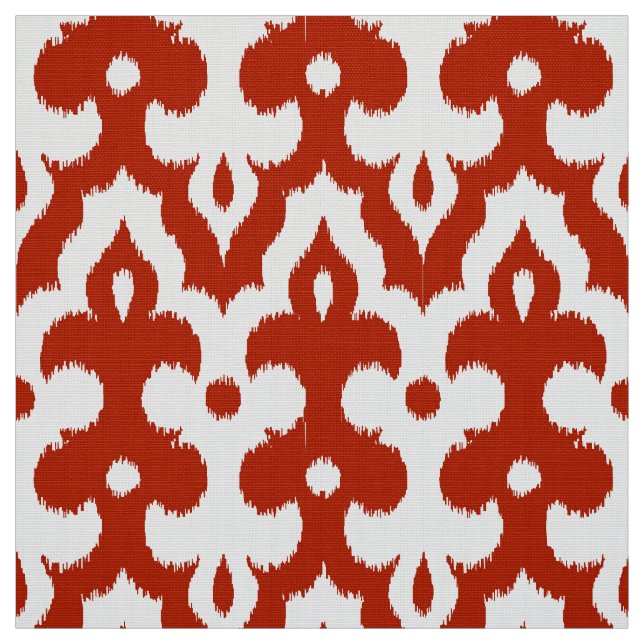 Moroccan Ikat Damask Pattern, Deep Red and White Fabric (Swatch)