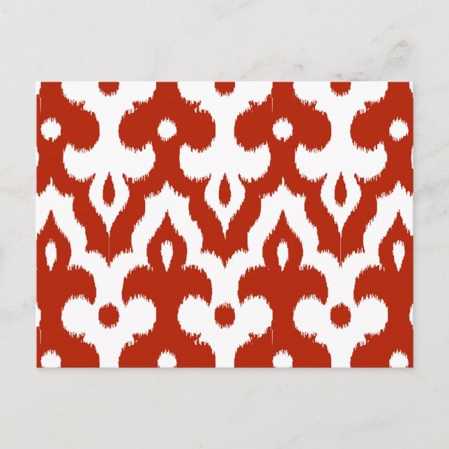 Moroccan Ikat Damask Pattern, Deep Red and White Postcard (Front)