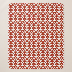 Moroccan Ikat Damask Pattern, Deep Red and White Sherpa Blanket