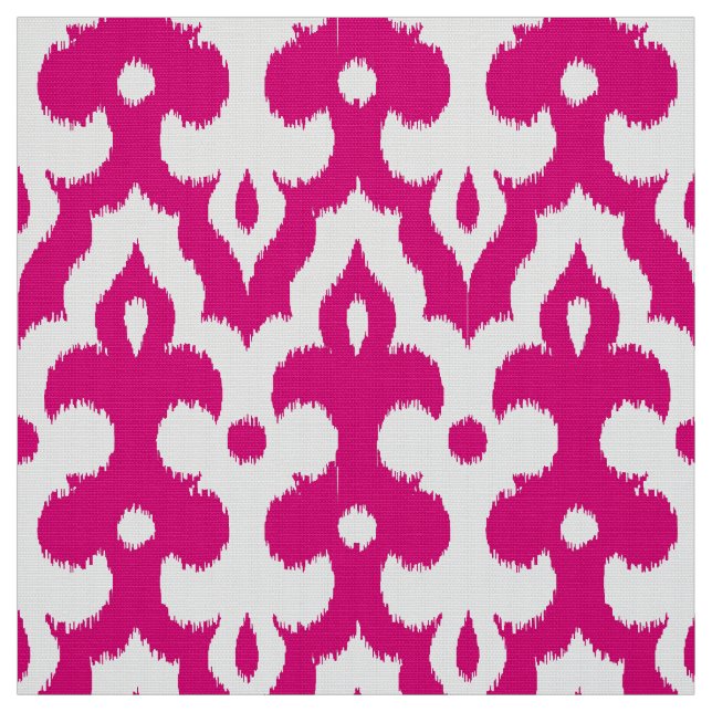 Moroccan Ikat Damask Pattern, Fuchsia Pink & White Fabric (Swatch)