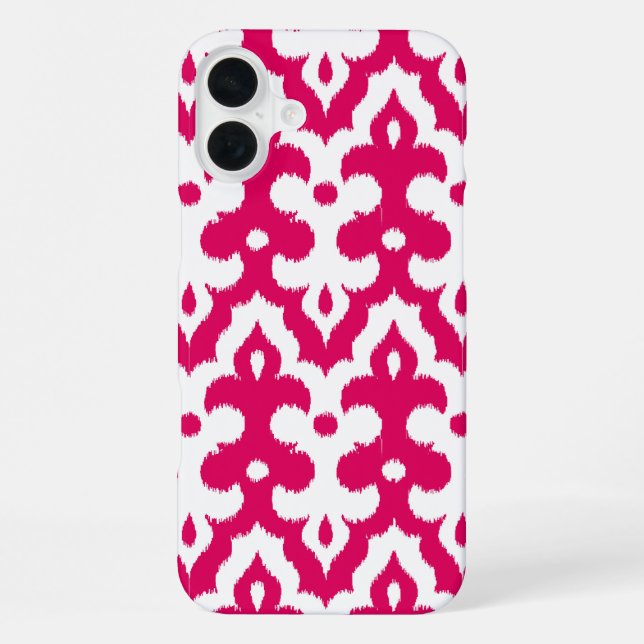 Moroccan Ikat Damask Pattern, Fuchsia Pink & White iPhone Case (Back)