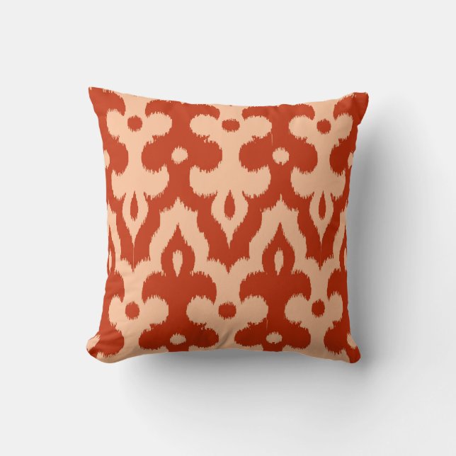 Moroccan Ikat Damask Pattern, Mandarin Orange Cushion (Front)