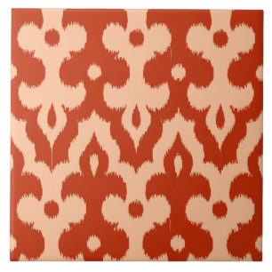 Moroccan Ikat Damask Pattern, Mandarin Orange Tile