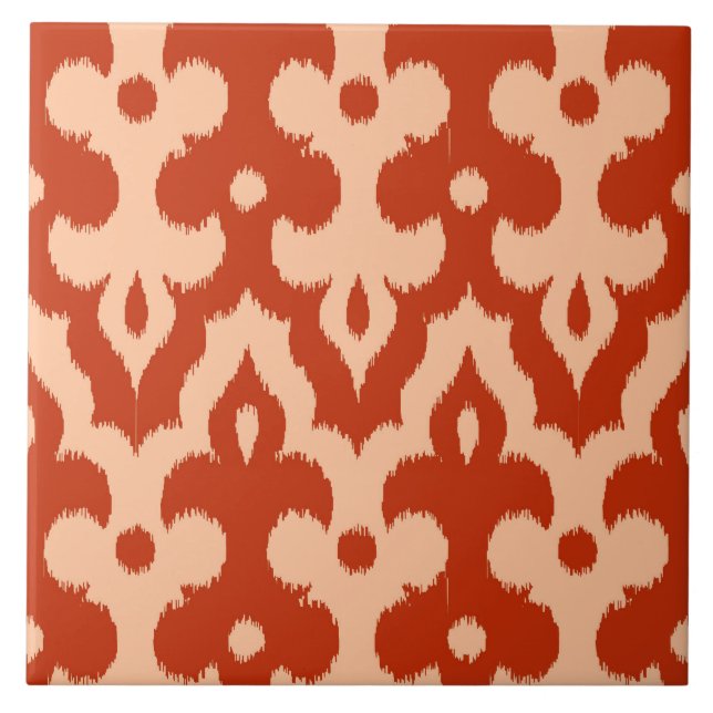 Moroccan Ikat Damask Pattern, Mandarin Orange Tile (Front)