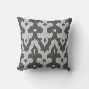 Moroccan Ikat Damask Pattern, Shades of Grey Cushion