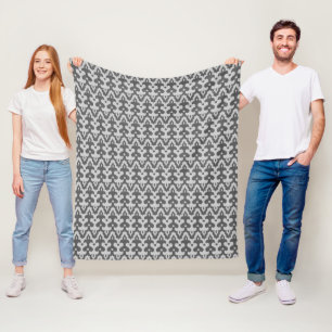 Moroccan Ikat Damask Pattern, Silver Grey / Grey Fleece Blanket