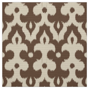 Moroccan Ikat Damask Pattern, Taupe and Beige Fabric