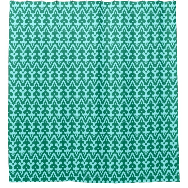 Moroccan Ikat Damask Pattern, Turquoise and Aqua Shower Curtain (Front)