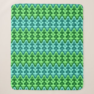 Moroccan Ikat Damask, Turquoise & Jade Green Sherpa Blanket