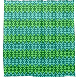 Moroccan Ikat Damask, Turquoise & Jade Green Shower Curtain