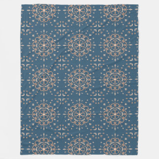 Moroccan Inspired Blue and Tan Medallion Pattern Fleece Blanket