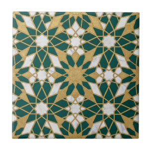 Moroccan Islamic Teal Gold Geometric Seamless Patt Tile