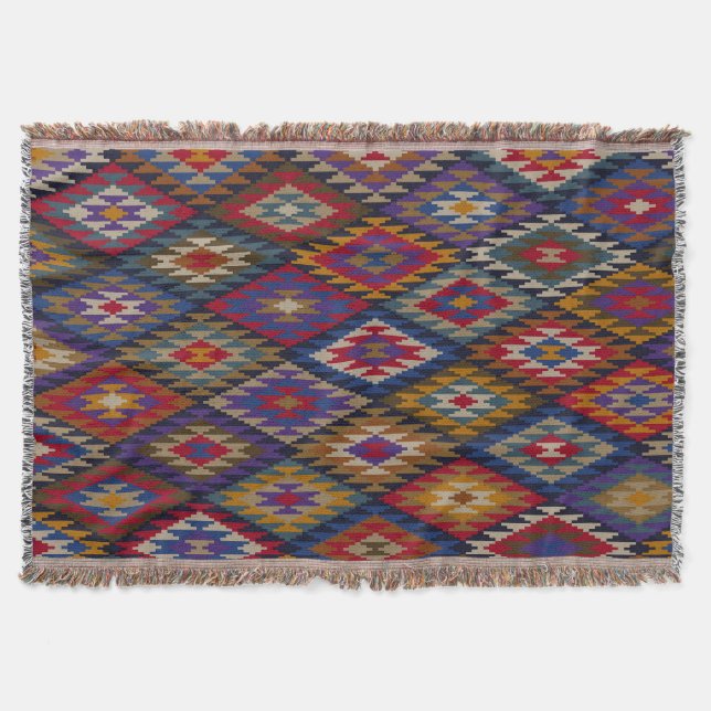 Moroccan Kilim Boho Design Throw Blanket (Front)