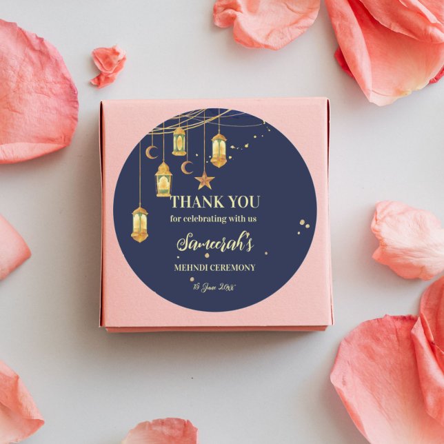 Moroccan lanterns starry night personalised Mehndi Classic Round Sticker (Creator Uploaded)