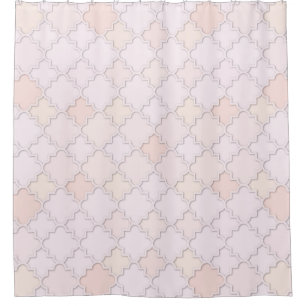 Moroccan Large Quatrefoil Pastel Pink and Peach Shower Curtain