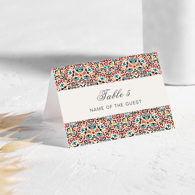 Moroccan Lattice Geo Mandala Wedding Place Card (Creator Uploaded)