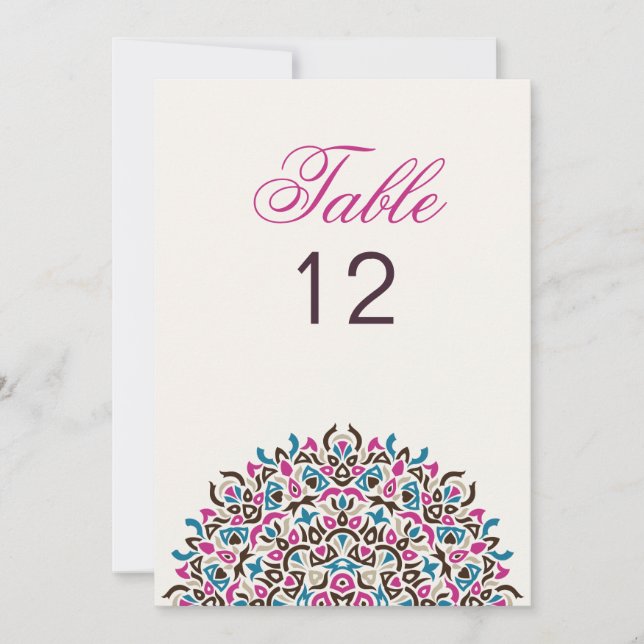 Moroccan Lattice Geo Mandala Wedding Table Number (Front)