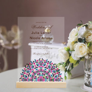 Moroccan Lattice Geometric Mandala Wedding Acrylic Invitations