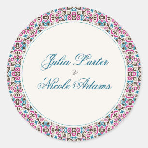 Moroccan Lattice Geometric Mandala Wedding Classic Round Sticker