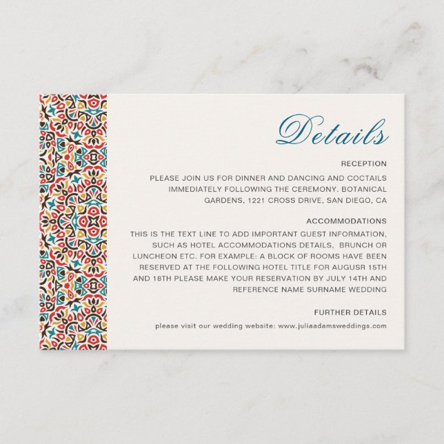 Moroccan Lattice Geometric Mandala Wedding Enclosure Card (Front)