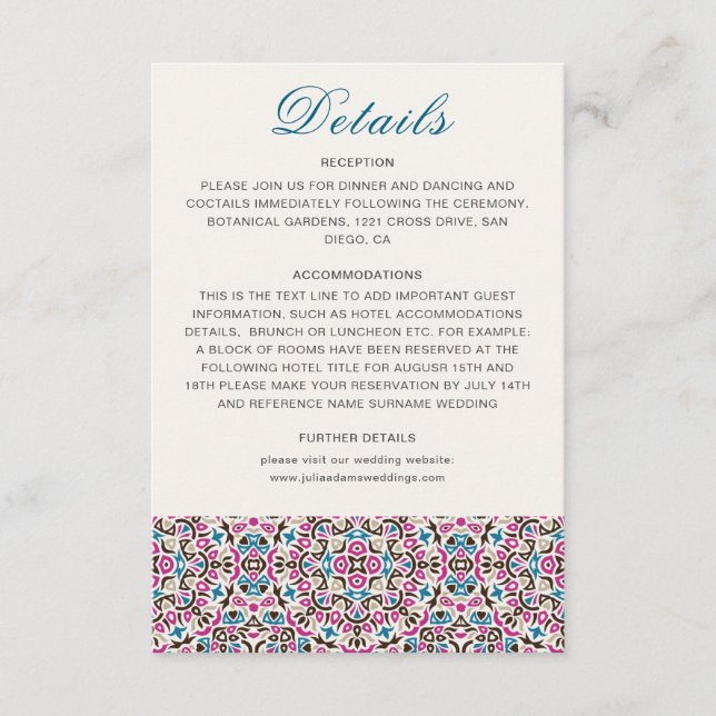 Moroccan Lattice Geometric Mandala Wedding Enclosure Card (Front)