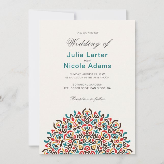 Moroccan Lattice Geometric Mandala Wedding Invitation (Front)