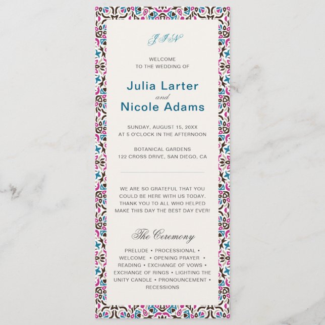 Moroccan Lattice Geometric Mandala Wedding Programme (Front)