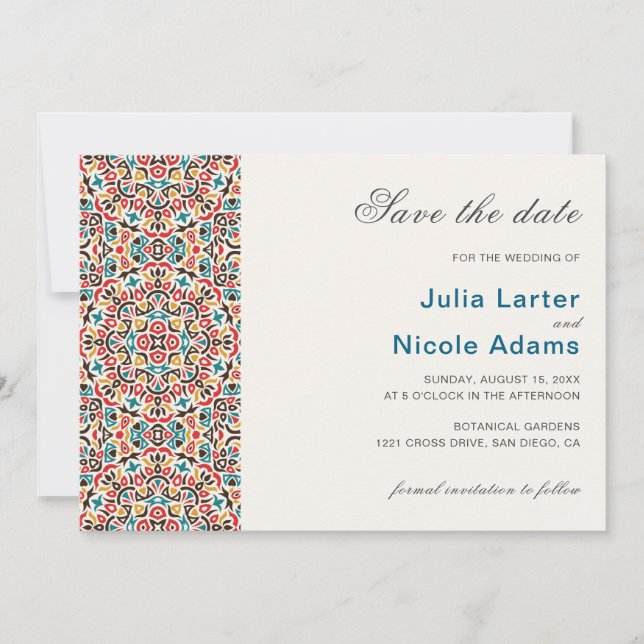 Moroccan Lattice Geometric Mandala Wedding Save The Date (Front)
