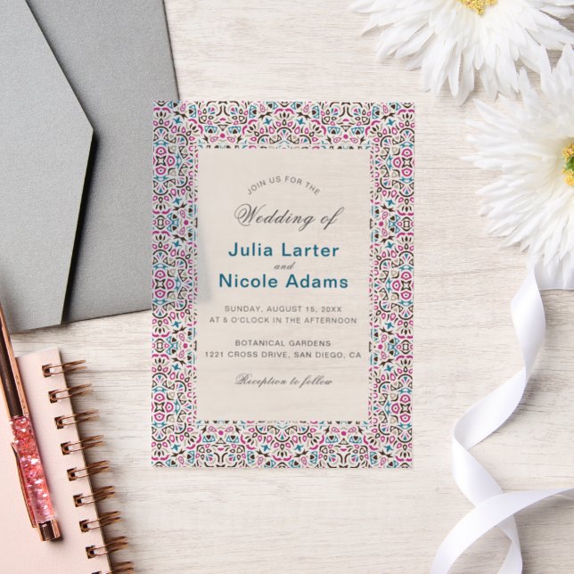 Moroccan Lattice Geometric Mandala Wedding Vellum Invitations (Wedding)