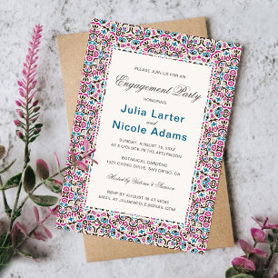 Moroccan Lattice Geometry Mandala Engagement Party Invitation