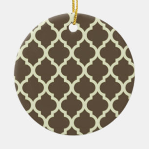 Moroccan Lattice Pattern Brown & white Ceramic Tree Decoration