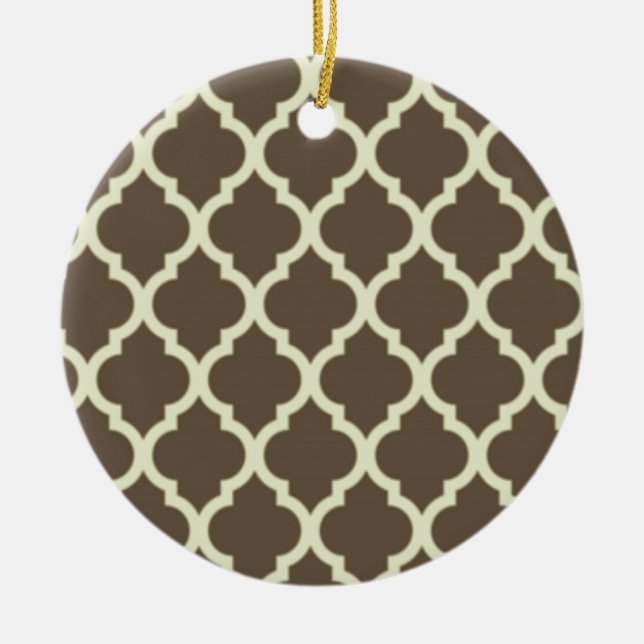 Moroccan Lattice Pattern Brown & white Ceramic Tree Decoration (Front)