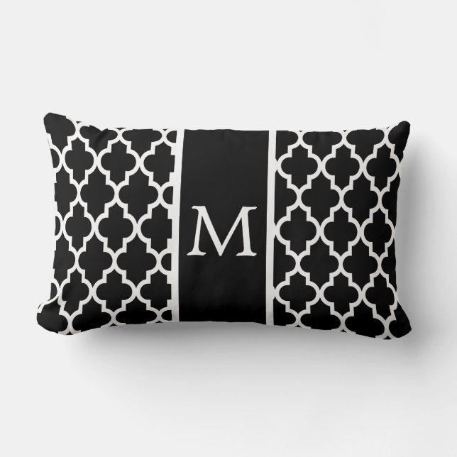Moroccan Lattice Pattern In White And Black Lumbar Cushion (Front)