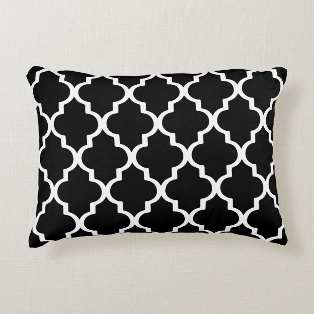 Moroccan Lattice Pattern Pillow - Black and White (Front)