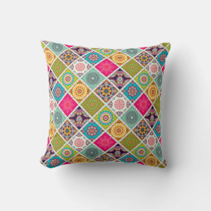 Moroccan mandala colourful ethnic pattern cushion
