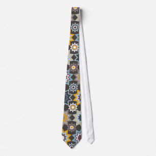Moroccan Marrakech Stars Ethnic Blue Tile Pattern Tie