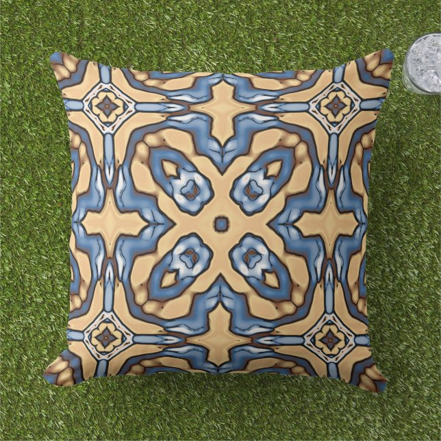 Moroccan Mediterranean Boho Tile Art Pattern Cushion (Grass)