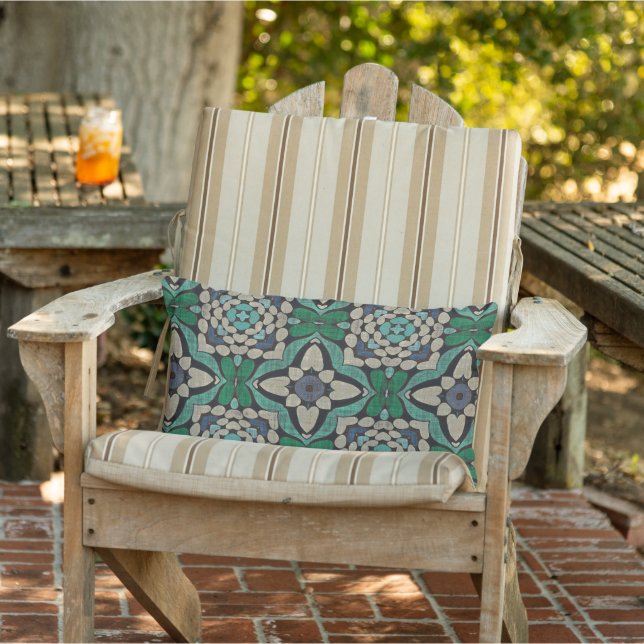 Moroccan Mediterranean Boho Tile Art Pattern Lumbar Cushion (Chair)