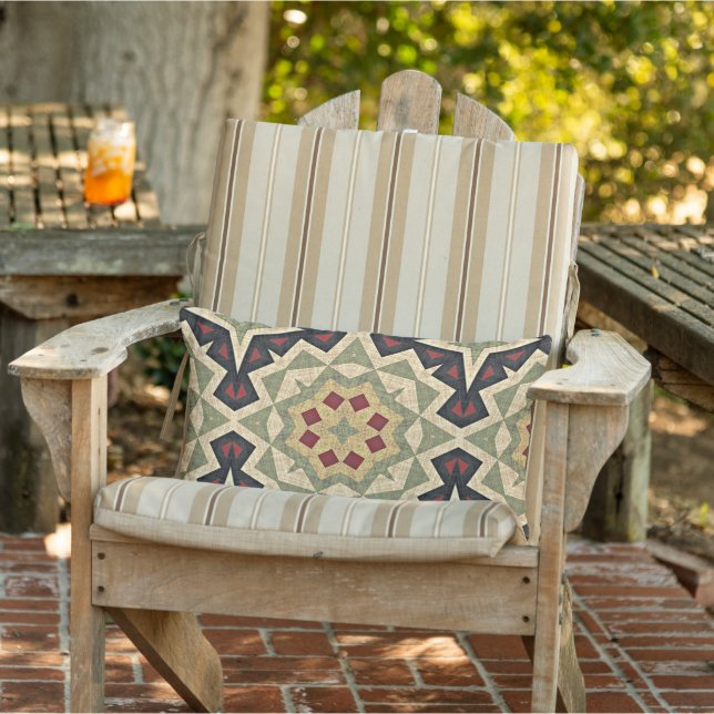 Moroccan Mediterranean Boho Tile Art Pattern Lumbar Cushion (Chair)