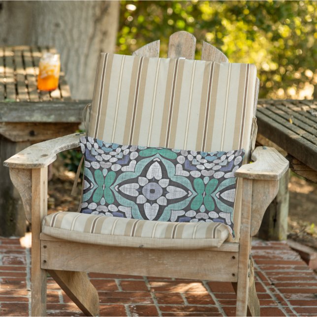 Moroccan Mediterranean Boho Tile Art Pattern Lumbar Cushion (Chair)