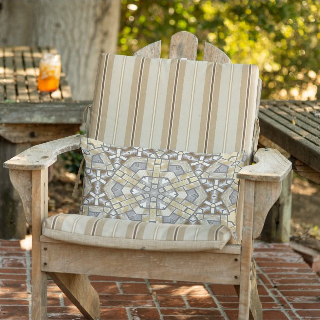 Moroccan Mediterranean Boho Tile Art Pattern Lumbar Cushion (Chair)