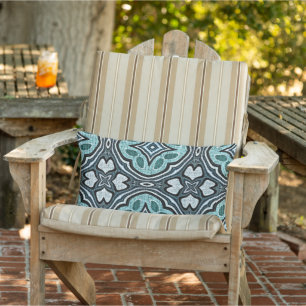 Moroccan Mediterranean Boho Tile Art Pattern Lumbar Cushion