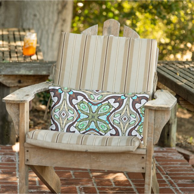 Moroccan Mediterranean Boho Tile Art Pattern Lumbar Cushion (Chair)