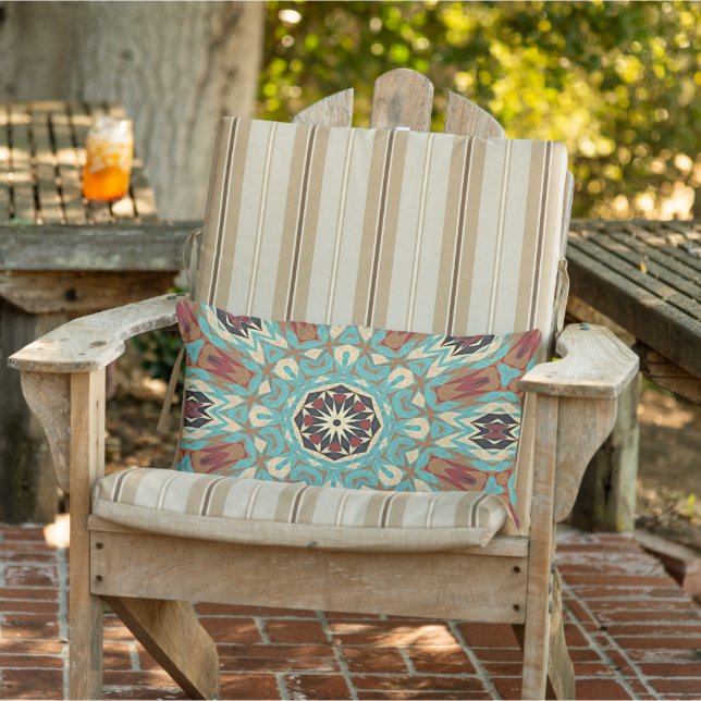 Moroccan Mediterranean Boho Tile Art Pattern Lumbar Cushion (Chair)