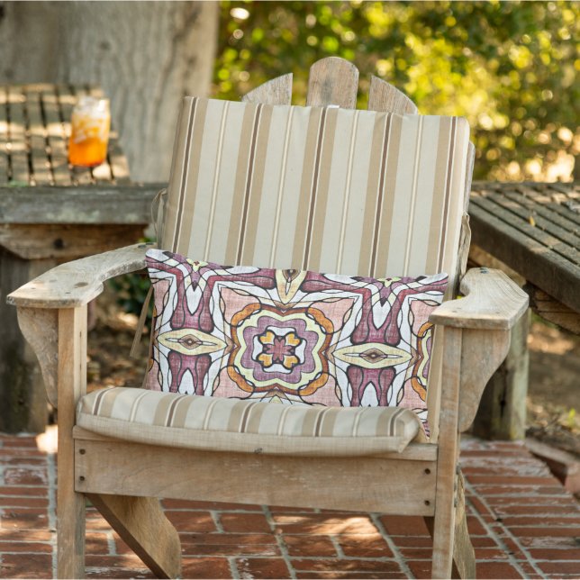Moroccan Mediterranean Boho Tile Art Pattern Lumbar Cushion (Chair)
