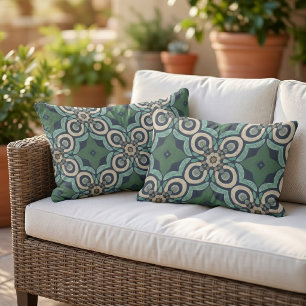 Moroccan Mediterranean Boho Tile Art Pattern Lumbar Cushion