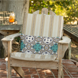 Moroccan Mediterranean Boho Tile Art Pattern Lumbar Cushion