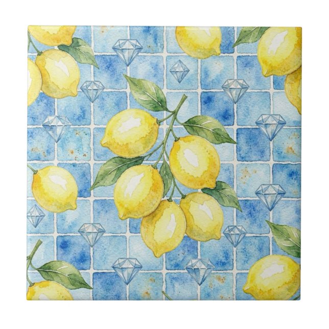 Moroccan Mediterranean Lemons and Diamonds Tile (Front)