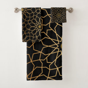 Moroccan Modern Gold Black Mediterranean Pattern Bath Towel Set
