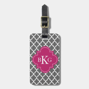 Moroccan Monogram Tag Dark Grey Berry Pink